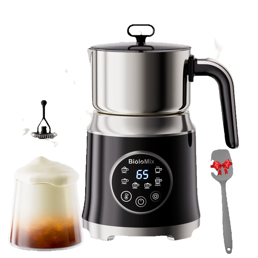 BioloMix 6-in-1 Elektrischer Milchaufschäumer mit abnehmbarem Dampfgarer, Automatischer Heiß- und Kaltschaum-Hersteller für Kaffee, Latte und Heiße Schokolade, Schwarz/Silber - Bild 1