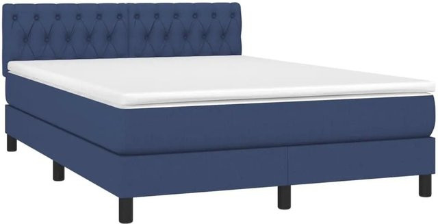 vidaXL Boxspringbett mit Matratze in Blau und Weiß, Hybrid-Bett mit LED-Unterbettbeleuchtung und USB-Ladeport, B/T/H: 140 x 190 cm - Bild 1