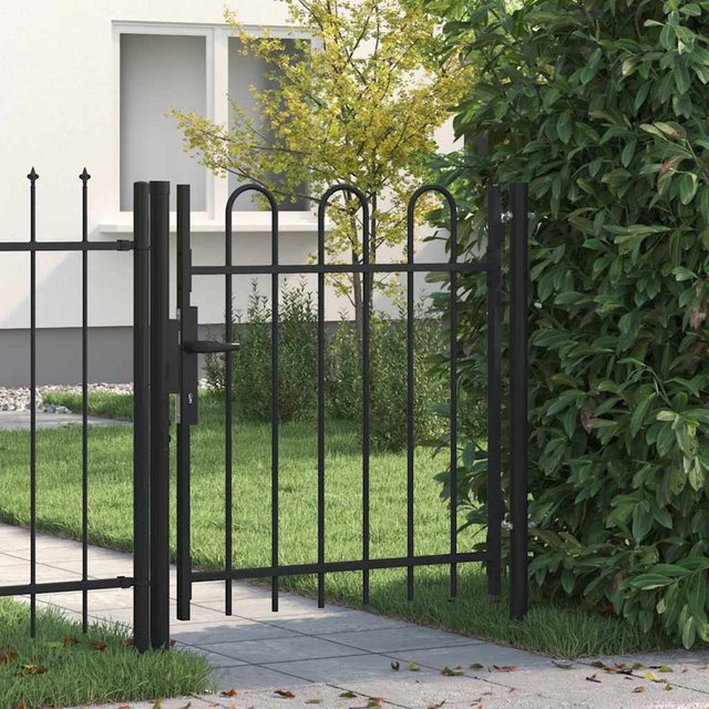vidaXL Zauntor Einzelflügel aus Stahl mit gewölbter Spitze, Schwarz, B: 100 cm, H: 150 cm - Bild 3