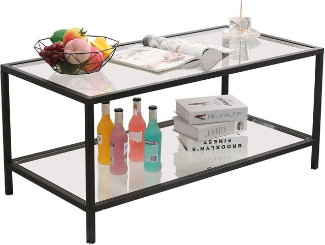 Coemo Couchtisch Glasgow schwarz mit Glasoberfläche und Ablagefach aus Metall, B/T/H: 100 x 50 x 45 cm - Bild 1
