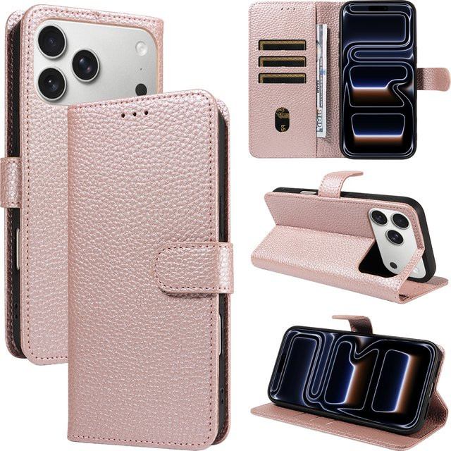 EAACAA Magnetische PU-Leder Handyhülle mit Kartenfach für iPhone, sturzsicher, Farben: Braun und Pink - Bild 1