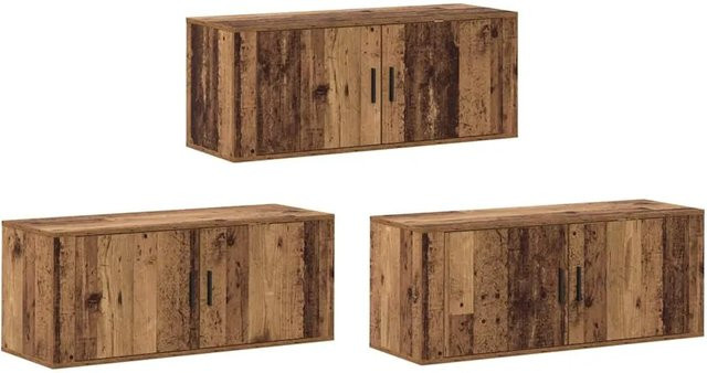 vidaXL Wand-TV-Schrank Set 3-teilig aus Altholz in Braun, Modernes Design für dein Wohnzimmer, B/T/H: 100 x 34,5 x 40 cm - Bild 1