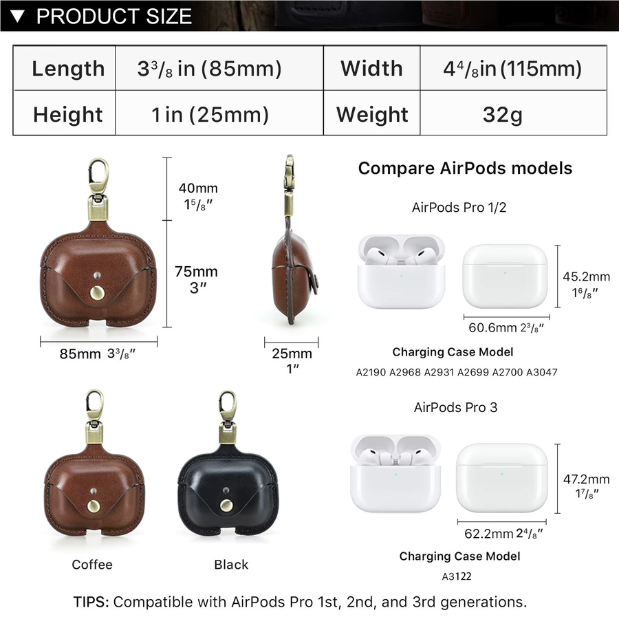 Echtlederhülle für Apple AirPods Pro der 1. Generation, 2. Generation und 3. Generation in Braun mit Haken - Bild 6