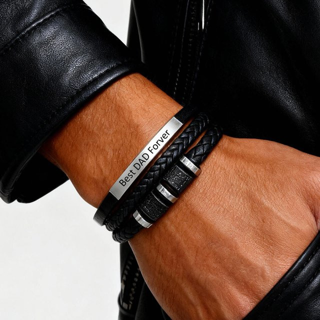 Lederarmband, handgeflochten, Herren - Bild 1