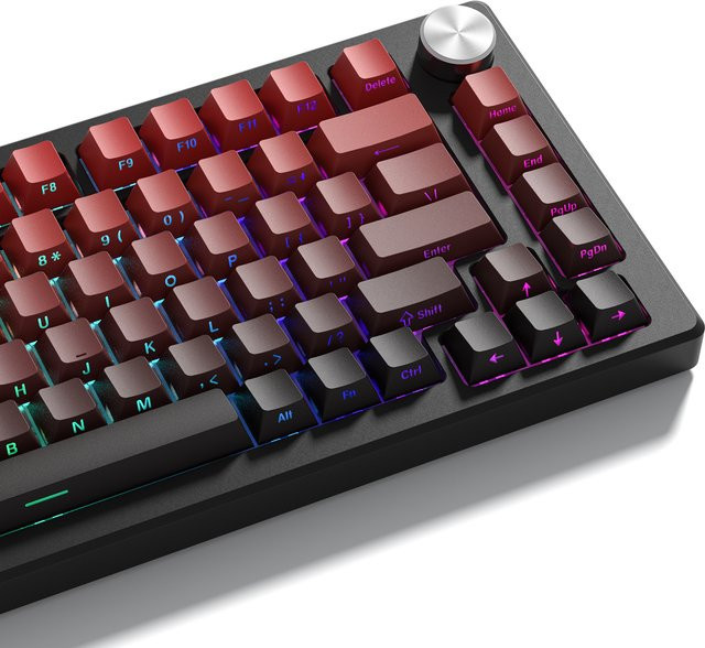 Mechanische MX-Tastatur Tastenkappen Set mit 135 Tasten, PBT Double Shot Shine Through, rotes Kirschprofil, Farbverlauf in Rot und Grün, Seitenabdruck - Bild 1