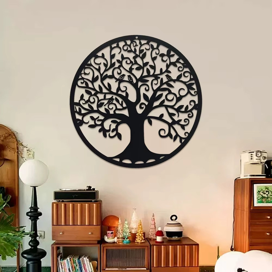 DDPNKL Baum des Lebens Wandkunst aus Metall in Schwarz, Moderne Wanddekoration Stammbaum mit Durchmesser: 27,94 cm - Bild 3