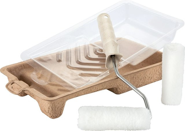 LUX-TOOLS Malerset 5-teilig aus Kunststoff in Weiß mit Farbwanne und Farbroller - Bild 1