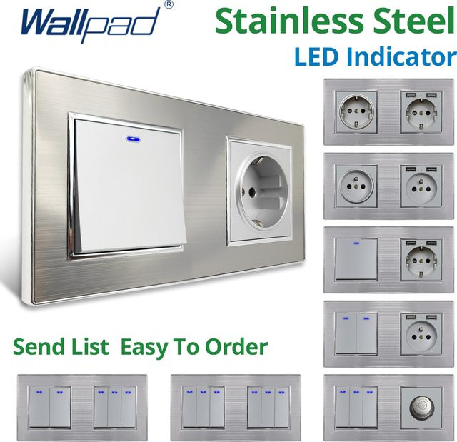 Wallpad Wandpanel aus Edelstahl in Silber mit LED Dimmer, USB Ladestation und EU Steckdose, B/H: 17,2 x 8,6 cm - Bild 1