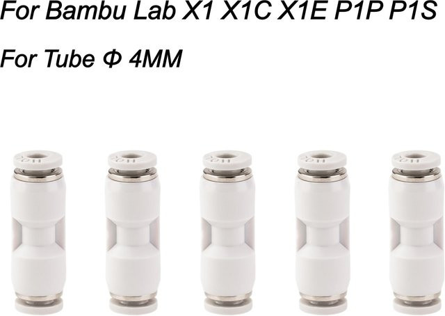 Bambu Lab PTFE Bowden-Schlauchverbinder für 1,75mm Filament-Extruder, Schnellverbinder und Verlängerungsteile für X1, X1C, X1E, P1P und P1S 3D-Drucker, Weiß - Bild 1