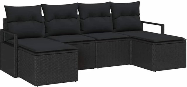 vidaXL Garten-Sofa-Set 6-teilig in Schwarz aus Poly-Rattan mit L-Form und Polsterkissen - Bild 1