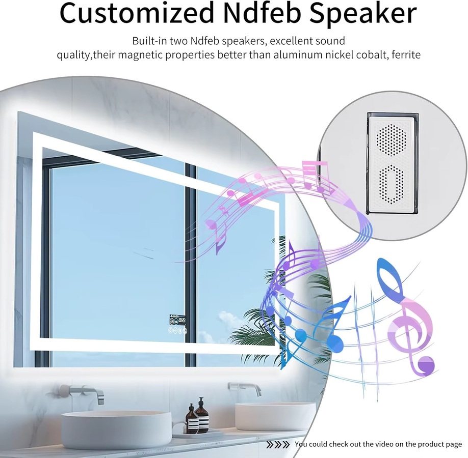 BORWART XXL-Badezimmerspiegel mit LED-Beleuchtung, intelligenter Kosmetikspiegel zur Wandmontage mit Bluetooth, Digitalanzeige und Antibeschlag-Funktion - Bild 4