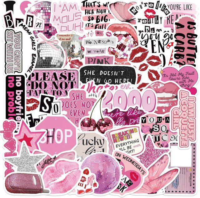 50 Stück Cartoon Y2K Graffiti Aufkleber in Rosa und Multicolour, wasserfeste dekorative Aufkleber für Gitarre, Notebook und Gepäck - Bild 1