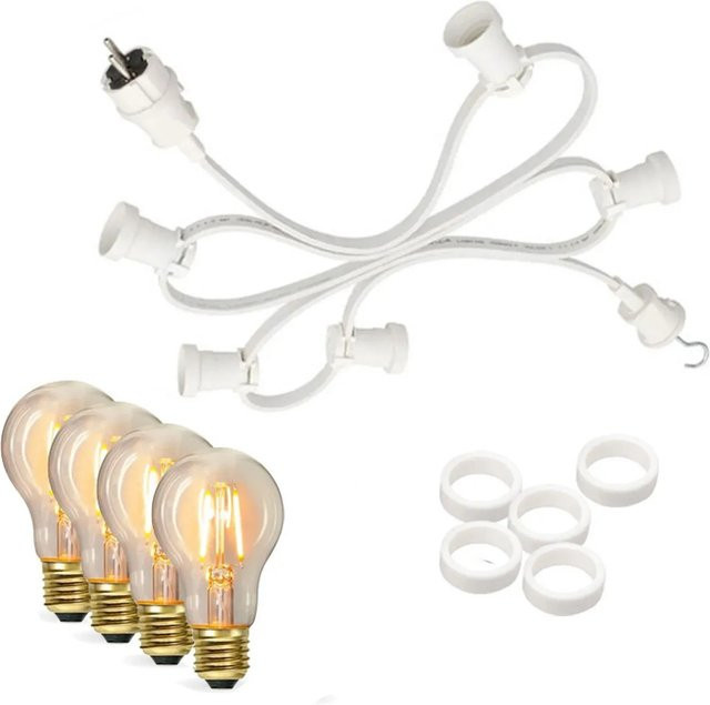Satisfire Illu Partylichterkette mit 5 dimmbaren warmweißen LED Filament Leuchtmitteln im Retro-Edison-Stil, Weiß, Länge: 5 m - Bild 1