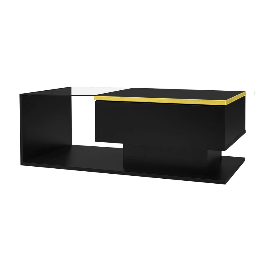 okwish Couchtisch mit LED-Effekt und Glasplatte in Schwarz, modern, B: 90 cm, T: 50 cm, H: 32,5 cm - Bild 2