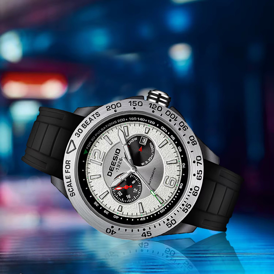 Deesio Armbanduhr Automatik, Saphirglas, Silber, Silikon, Herren - Bild 3
