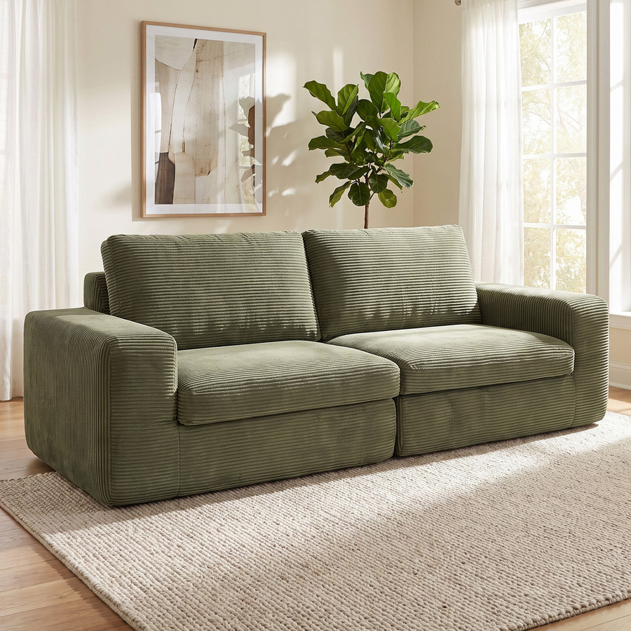 HOMCOM 3-Sitzer-Sofa aus Cordvelours in Grün mit Taschenfeder-Kissen und gepolsterten Armlehnen, Breite: 236 cm - Bild 2