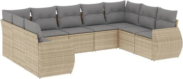 vidaXL 9-teilige Garten-Sofagarnitur aus Poly-Rattan mit Kissen in Beige - Bild 1