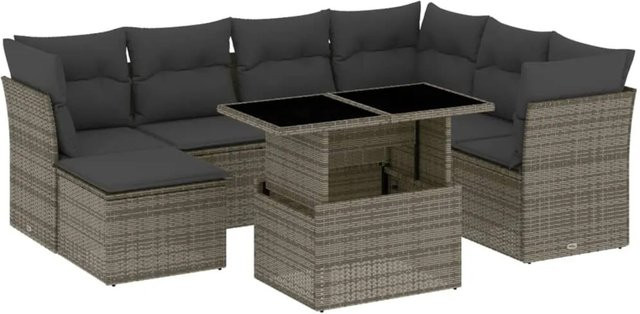vidaXL 8-tlg Garten-Sofagarnitur in L-Form aus Poly-Rattan mit Kissen in Grau - Bild 1