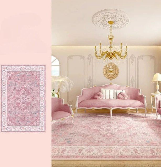 JGJG Retro Persischer Wohnzimmerteppich in Rosa, Boho-Design, floral, waschbar, B x T: 100 x 150 cm - Bild 1