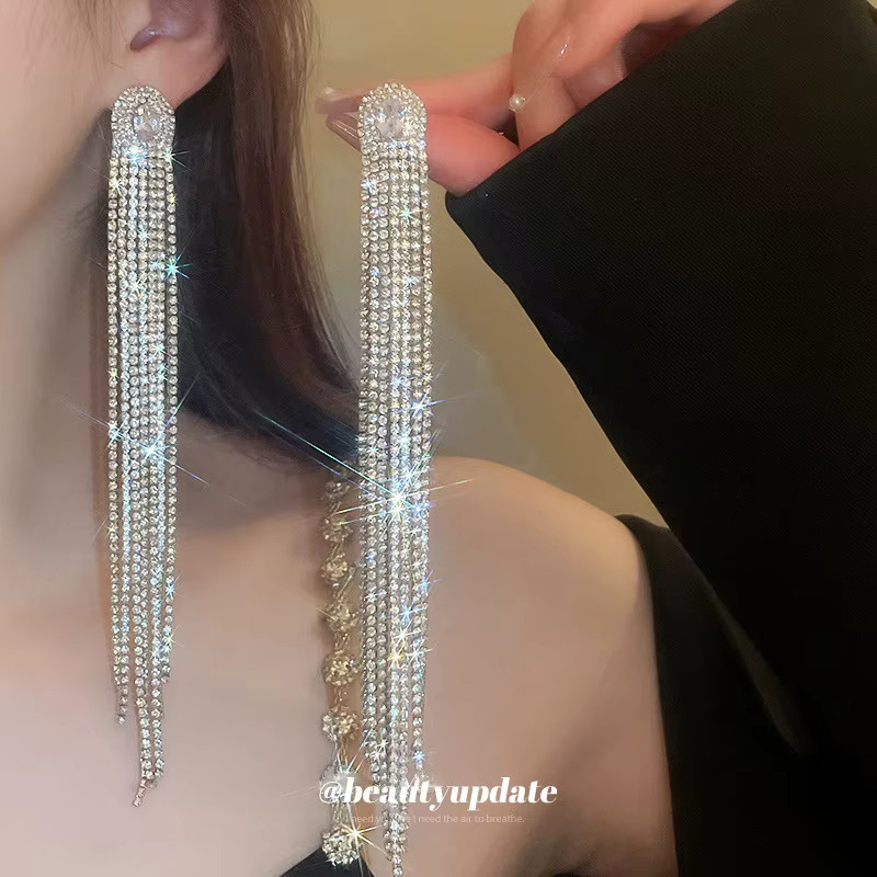 JIOFREE Clip-Ohrringe, Quaste, Kristall, Strass, Damen, Silber, Gold Farbe - Bild 3