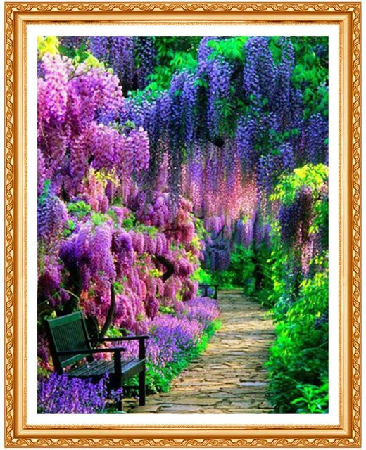 FIYO Diamantmalerei DIY Landschaft Glyzinienbaum in Blau und Multicolour, B/H: 20 x 30 cm - Bild 1