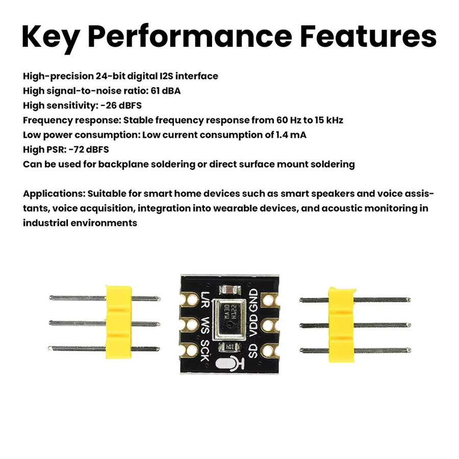 diymore MS4030 Omnidirektionales MEMS-Mikrofonmodul mit hochpräzisem 24-Bit-I2S-Ausgang in Schwarz, kompatibel mit INMP441 für Smart Home und ESP32 - Bild 2