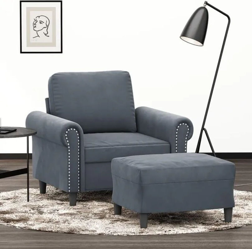 vidaxl Relaxsessel mit Hocker aus Samt in Anthrazit und Grau - Bild 1