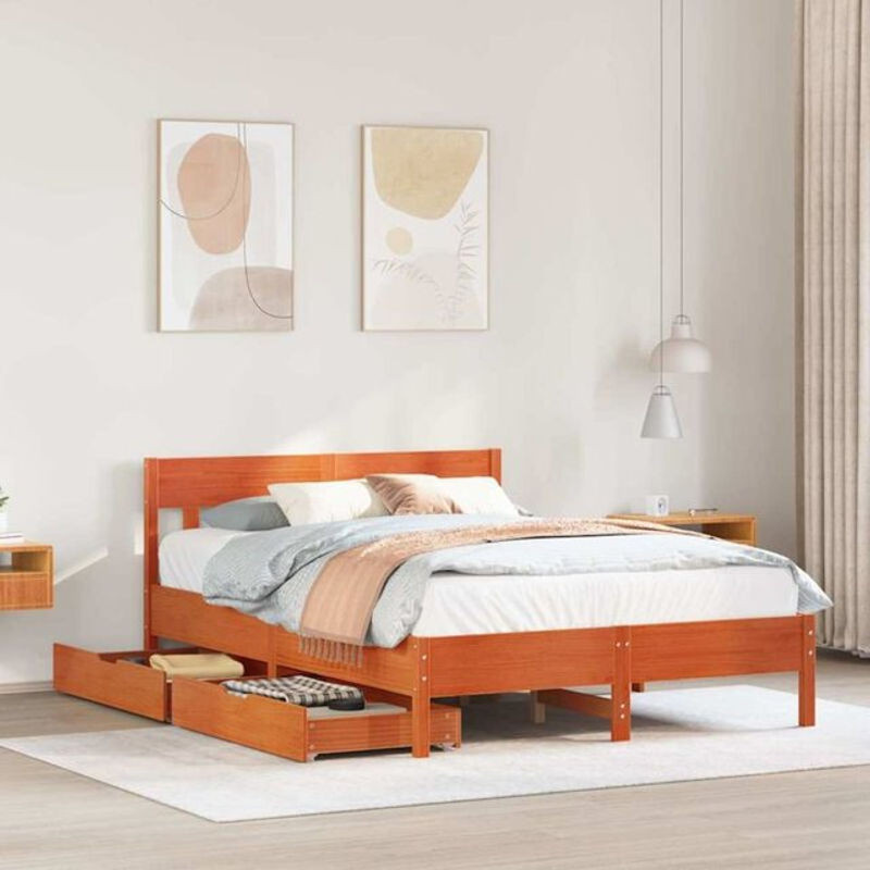 Vidaxl Massivholzbett aus Kiefer im Landhausstil, Braun, B: 140 cm, L: 200 cm - Bild 1