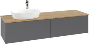 V&B Waschtischunterschrank Antao ohne Frontstruktur, Farbe Eiche Honig Braun, Wandhängend, Breite: 160 cm, Tiefe: 50 cm - Bild 1