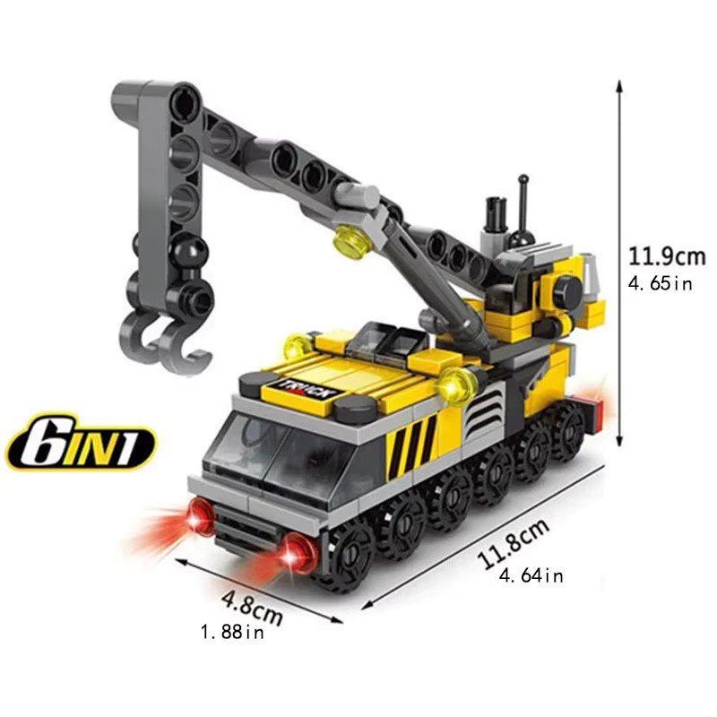 6 in 1 DIY Stadt Bau Team Lkw Kran Gabelstapler, Bausteine Kit, Fahrzeuge - Bild 5