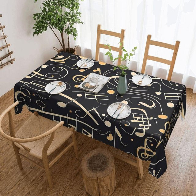 Wasserdichte rechteckige Tischdecke mit Musiknoten-Muster von JINGYUE Pet in Schwarz, B: 137 cm, T: 183 cm - Bild 1