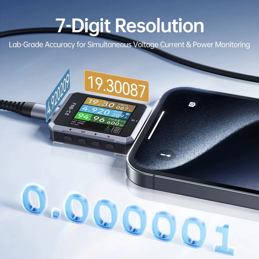 FNIRSI FNB-C2 Typ-C Schnellladetester Amperemeter Voltmeter in Schwarz mit Unterstützung für PD3.1 und QC3.0 für die Reparatur von Handys und Powerbanks - Bild 4