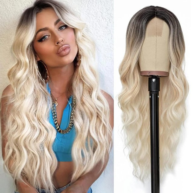 Ombre Blond Lockige Perücke, Synthetisch, Damen, 26 Zoll - Bild 1