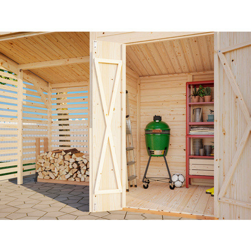 Gerätehaus PALMAKO Leif aus Holz in Grau mit Pultdach und Doppeltür, B/T/H: 377 x 187 x 228 cm - Bild 1