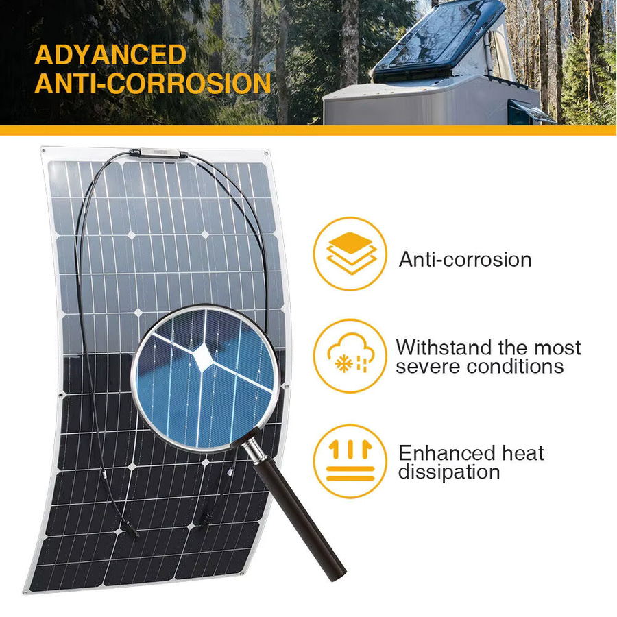 PowMr 200W Flexibles Monokristallines Solarpanel in Schwarz, Wasserdichtes Solar Ladegerät für Wohnmobil, Boot und Camping - Bild 4