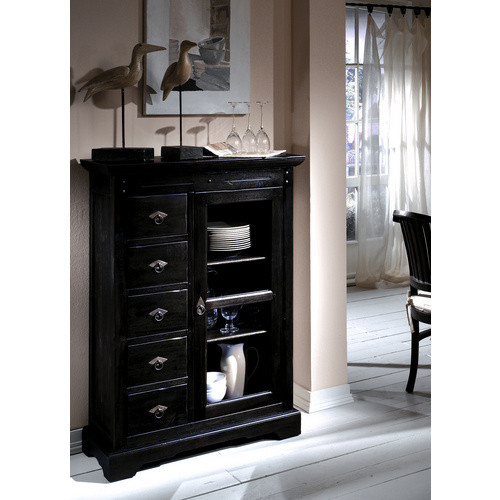 SIT Brotschrank SAMBA aus Akazienholz in Schwarz mit Glastüren, B/T/H: 122,5 x 39,0 x 86,0 cm - Bild 3