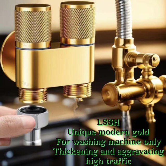 LSSH Dual Outlet Waschmaschine Wasserhahn aus Kupfer in Gold mit automatischem Absperrventil und zwei Anschlüssen - Bild 1