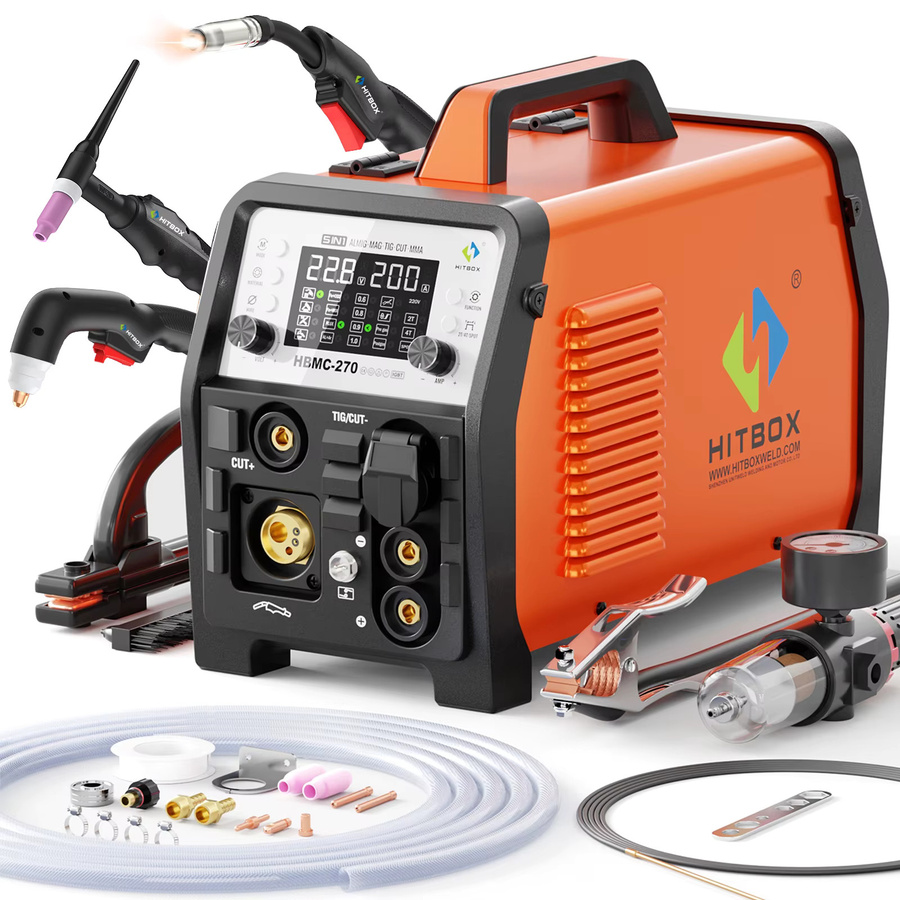 HITBOX HBMC270 Aluminium-Schweißgerät mit Synergic-Steuerung 6-in-1 Inverter-Puls-Schweißgerät für MIG, TIG, Stick, ARC, MMA, HF, Cut und Punktschweißen mit Hot Start, Arc Force, Anti-Stick und VRD - Bild 2