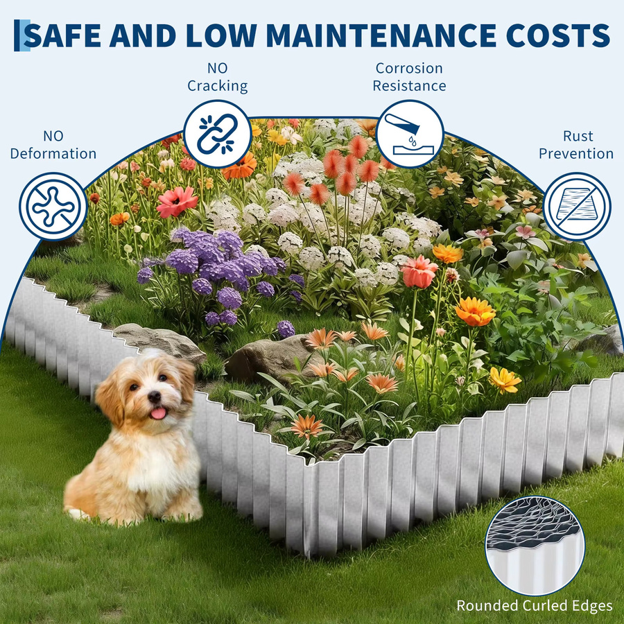 HiMISS Flexibles Wellblech-Gartenelement aus verzinktem Stahl in Silber als dekorative Landschaftskante und Rasentrenner für Blumenbeete und Gehwege - Bild 2