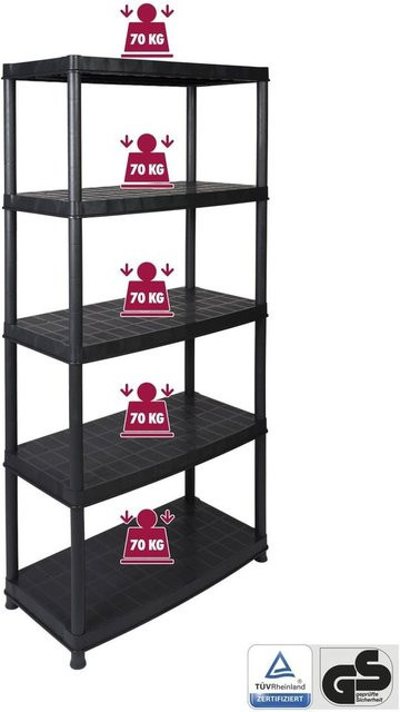 Kreher Regal Deluxe Kunststoff Steckregal mit 5 Böden in Schwarz, B/T/H: 45,8 x 30,0 x 185,0 cm - Bild 1