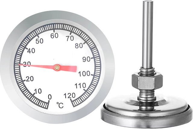 MEFORU Pizzaofen Thermometer aus Edelstahl in Silber, 52 mm, Messbereich 0-120 Grad Celsius für Grill und Herd - Bild 1