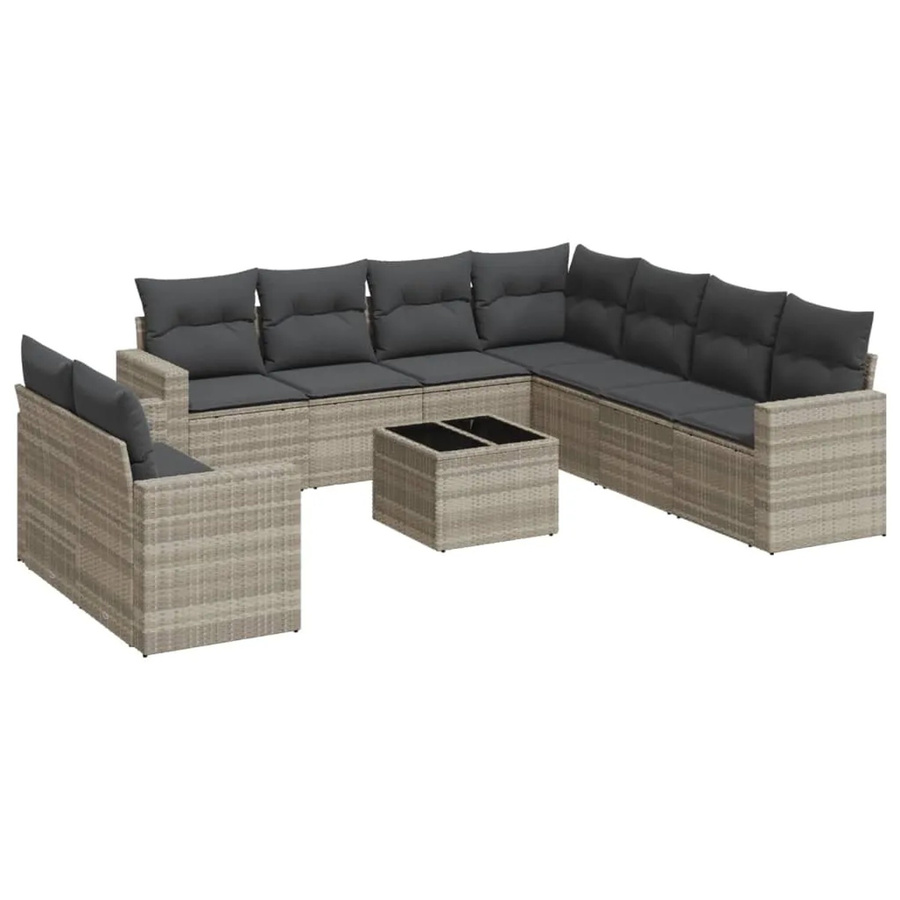 vidaXL 10-tlg Garten-Sofagarnitur in L-Form aus Polyrattan mit Kissen in Hellgrau - Bild 2