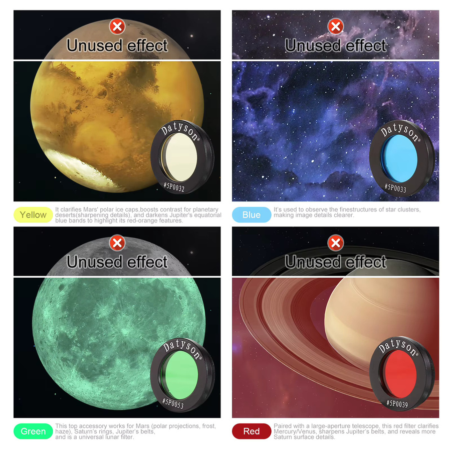Datyson Astronomie-Teleskop Filterkombination für Mond und Planeten aus optischem Glas in Grün und Multicolour, 1,25 Zoll - Bild 4