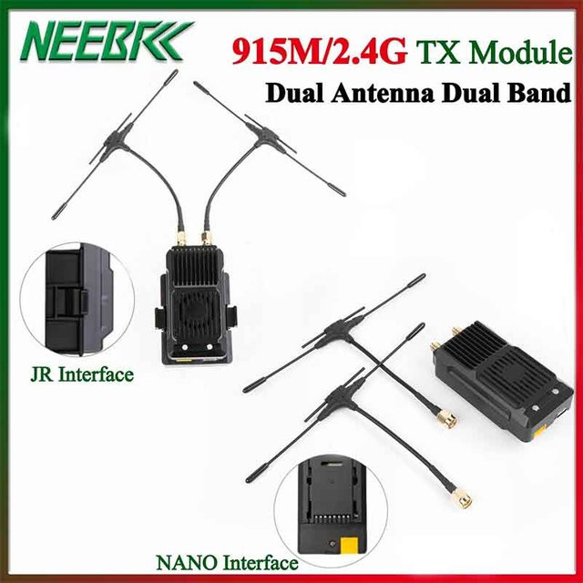 NeebRC ExpressLRS Gemini TX Modul Dual Band 915 MHz/2,4 GHz mit Dual Antenne und JR/Nano Schnittstelle für FPV Long Range Drohnen in Schwarz - Bild 1