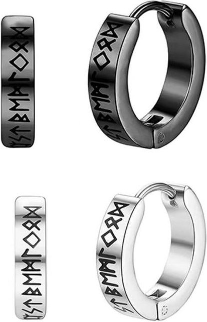 Creolen Wikinger Runen, 12mm, Edelstahl, Schwarz, Unisex - Bild 1