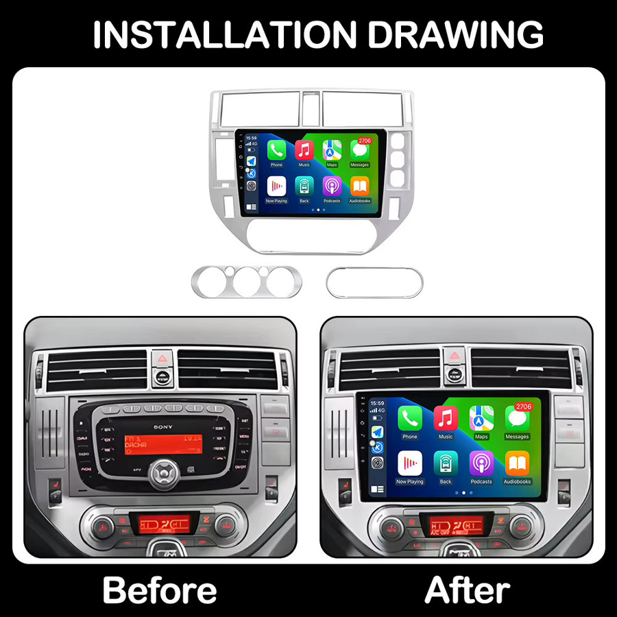 KJ-NAVI Android 16 Autoradio mit GPS, Carplay, 4G, Wifi und Bluetooth für Ford Kuga MK1 (2008 - 2012) und Ford C-MAX (2003 - 2010), Schwarz - Bild 3