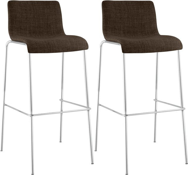 CLP 2er Set Barhocker Hover mit Stoffbezug und Vierfußgestell in Braun/Chrom - Bild 1
