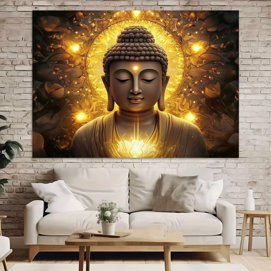 Goldener Buddha Wandbehang von JMG Household Supplies, Zen Meditation Kunst Dekor für Wohnzimmer und Schlafzimmer, Breite: 70 cm, Höhe: 100 cm - Bild 4