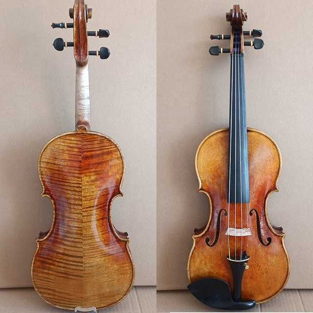 L&K Handgefertigte Guarneri-Violine in Größe 4/4 mit italienischem antiken Lack in Braun und Blau - Bild 1