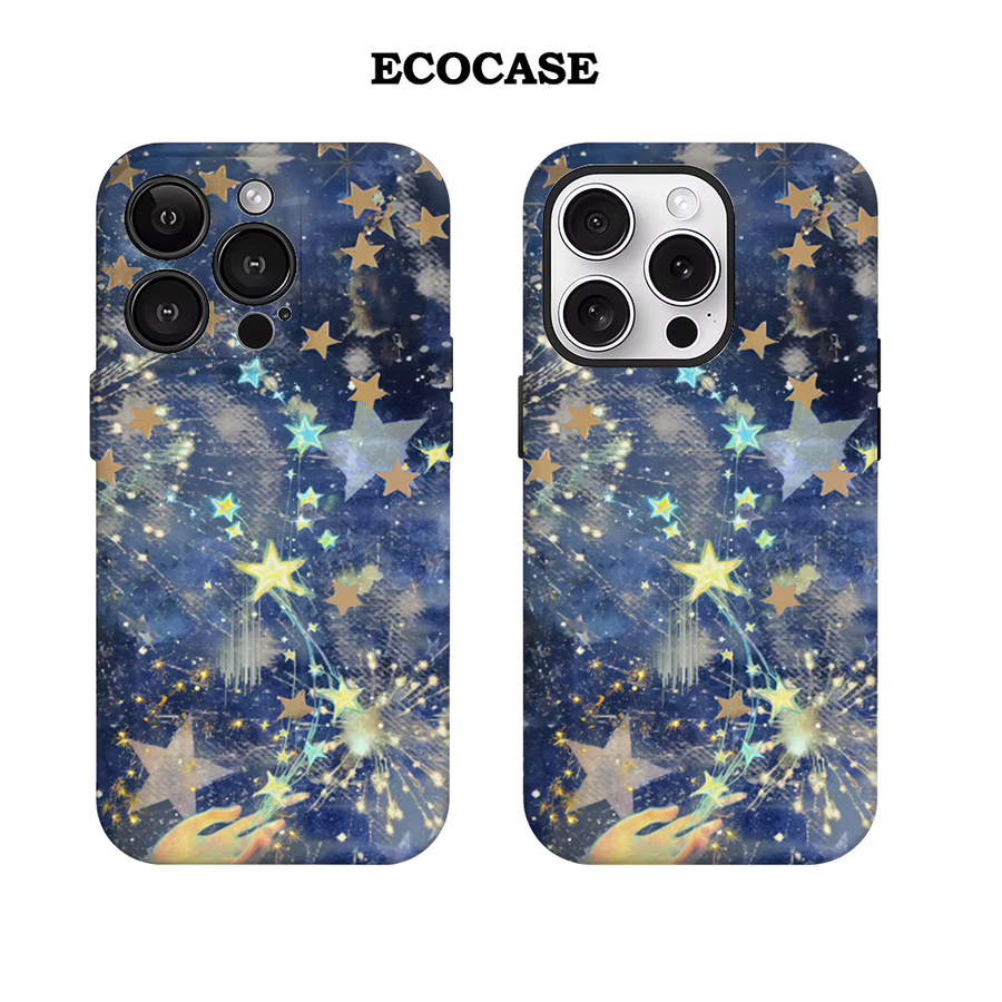 Magic Starry Night Handyhülle für iPhone 17 16 15 14 13 12 11 Pro Max Plus mit doppelschichtiger Rückseite in Blau - Bild 2